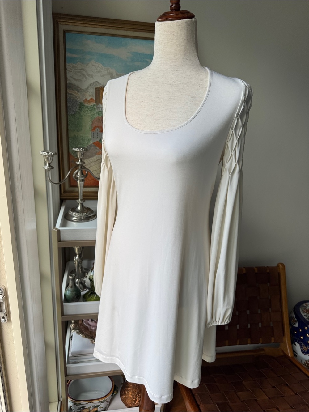 Calvin Klein Cream Scoop-Neck Tunic with Braided Sleeves